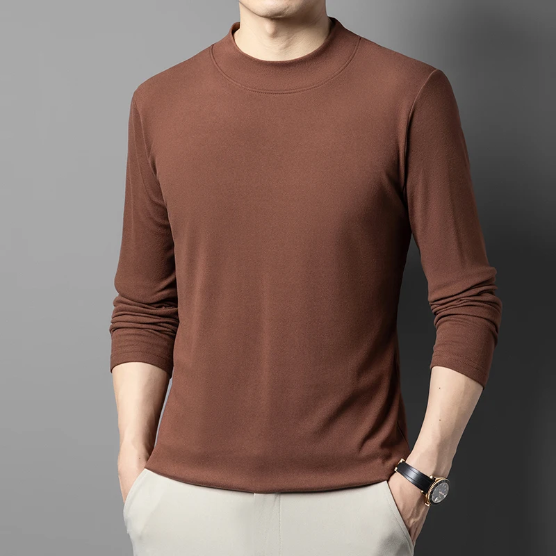 Neu eingetroffen: Herren Basic-Shirts mit Stehkragen, glatter Stoff, elastisch, langärmelig, Thermobasislayer für den täglichen Gebrauch – Detail 11