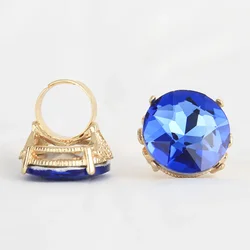 Fashion Statement Exaggerated Blue Crystal Glass Stone Chunky Adjustable Rings for Women Men Jewelry