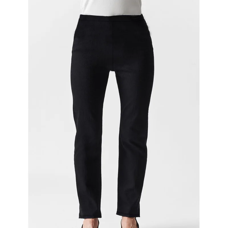 2025 الحد الأدنى العصرية سروال شكل قلم رصاص المرأة مرونة الخصر مريحة التخسيس الأسود مكتب بناطيل كاجوال #3