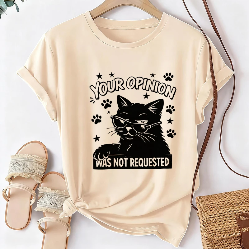 Ihre Meinung wurde nicht gefragt. T-Shirt mit Katzenmuster, kurzärmelig, Rundhalsausschnitt, Damen-T-Shirt, Y2K-T-Shirt, lustige, lässige T-Shirt-Kleidung