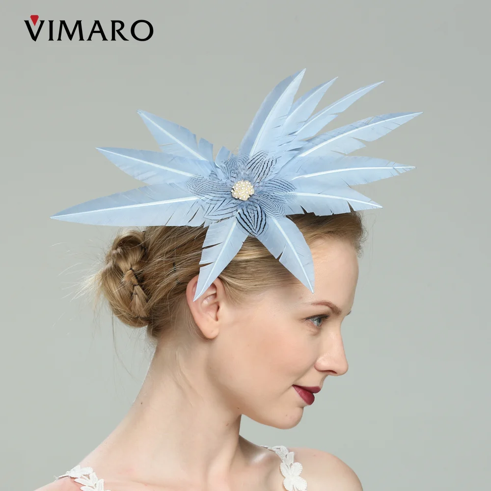 

VIMARO Blue Feather Fascinator Hats for Women Wedding and Church Fascinators for Women Elegant Kentucky Derby Hats Tea Party