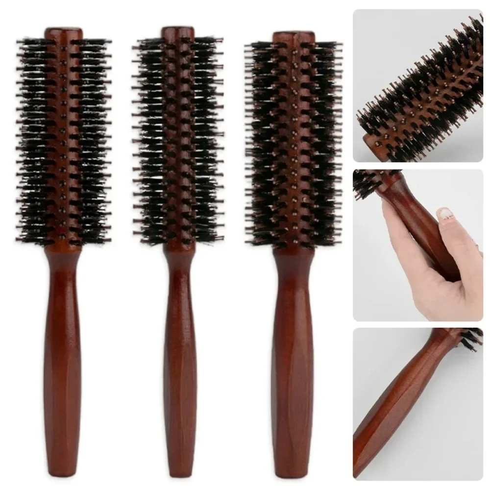 Boar Bristle Wooden Curly Hair Brush Anti Static Roller Brush Detangler Hair Comb Professional Barber Salon Hairdressing Tool