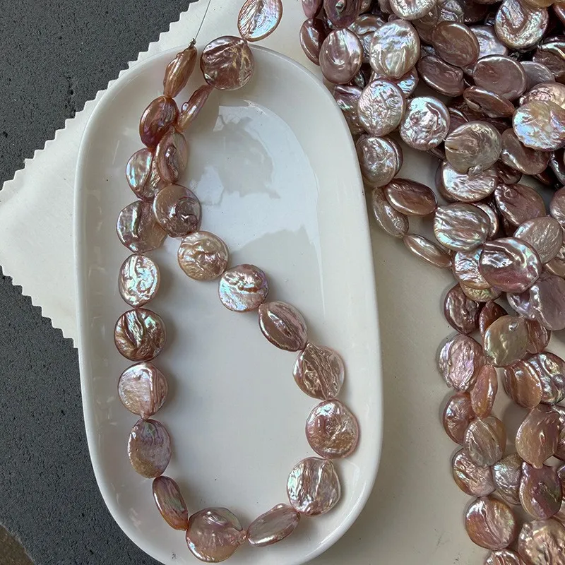 15-16mm natural purple large buttons, Baroque pearls, a strand of 38cm with about 21 pieces.
