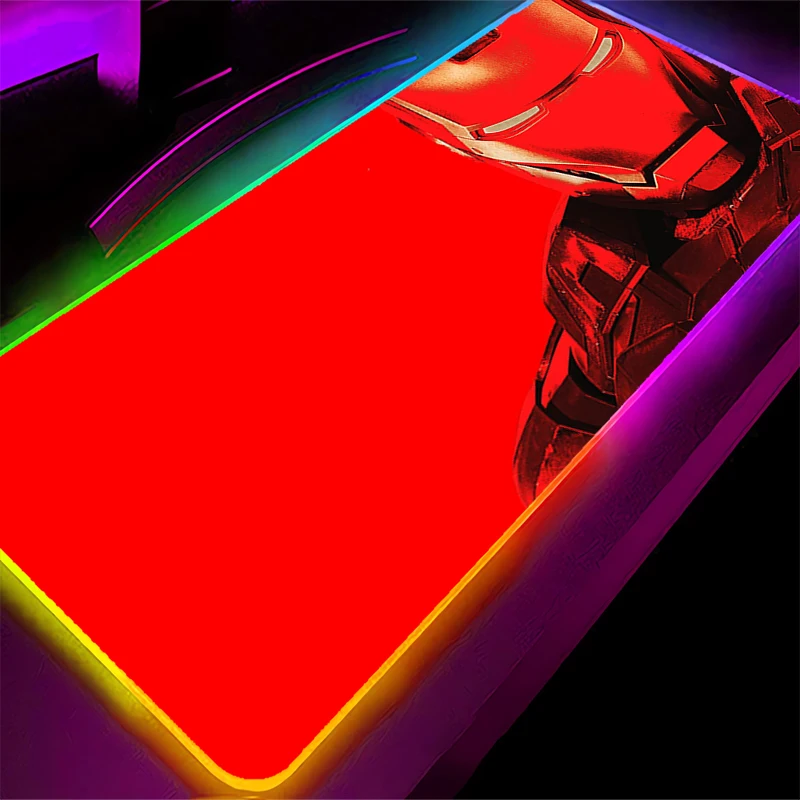 LED Mouse Pad Iron Man Anime Gaming Accessories Designed specifically RGB Mousepad Gamer PC Computer Keyboard Desk Mat Backlight