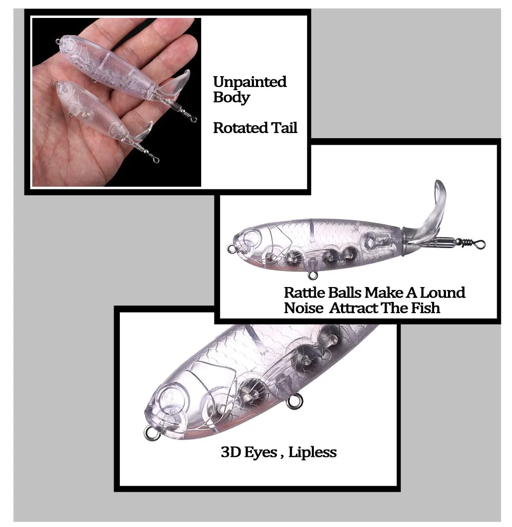 Imagem -04 - Huang-sem Pintura em Branco Bait Chocalho Topwater Cauda Girada Popper Spin Bait Artificial Fishing Lure Combater 8cm 10cm 20 Pcs