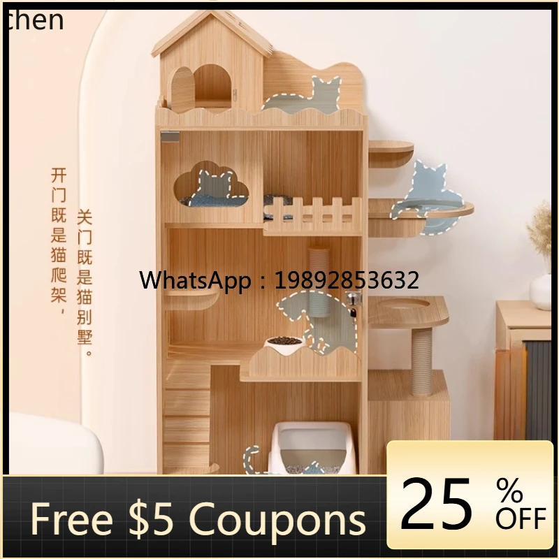 

all solid wood environmentally friendly cat villa indoor with toilet integrated large space cat nest