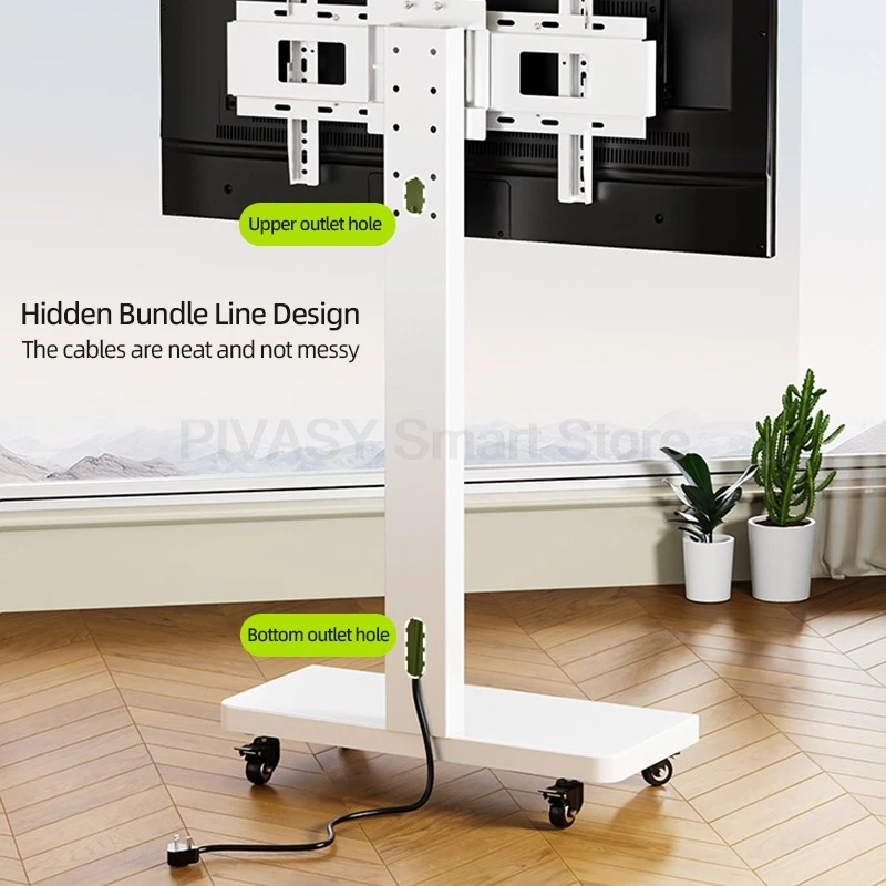 Mobile TV Stand with Wheels Rotatable Portrait Landscape Trolley for 26-60 Inch Screen All-in-One Monitor Live Height Adjust