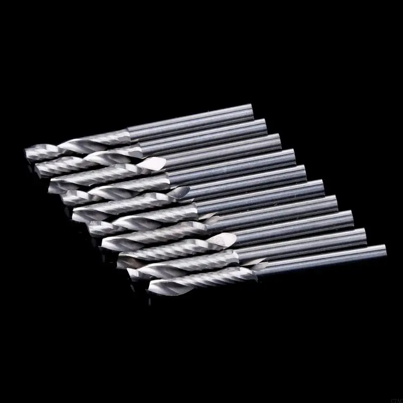 10 PCS 1/8 "단일 플루트 탄화물 나선형 코 엔드 밀 라우터 비트 17mm C7AC