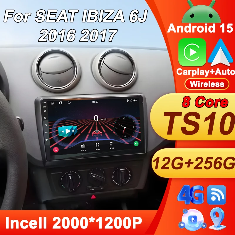 

Carplay Auto Screen For SEAT IBIZA 6J 2016 2017 Android 15 Car Radio Multimedia Video Player 2 Din Stereo GPS 8 Core BT Wifi DSP