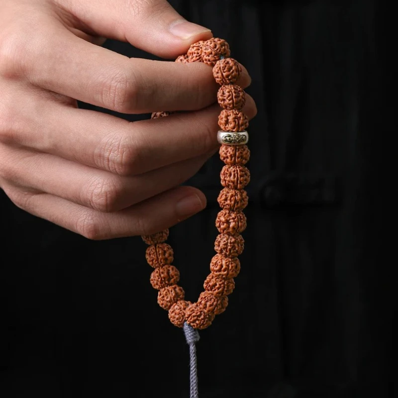 Chinese Style Lucky Rudraksha Beads Bracelet For Men 10-11mm Natural Bodhi Seed Prayer Beads Fortune Blessing Good Luck Meditati