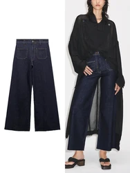 ZABA Women's High Quality Fashion High Waisted Straight Leg Slim Jeans Vintage Zip Wide Leg Jeans Street Commuter Trousers