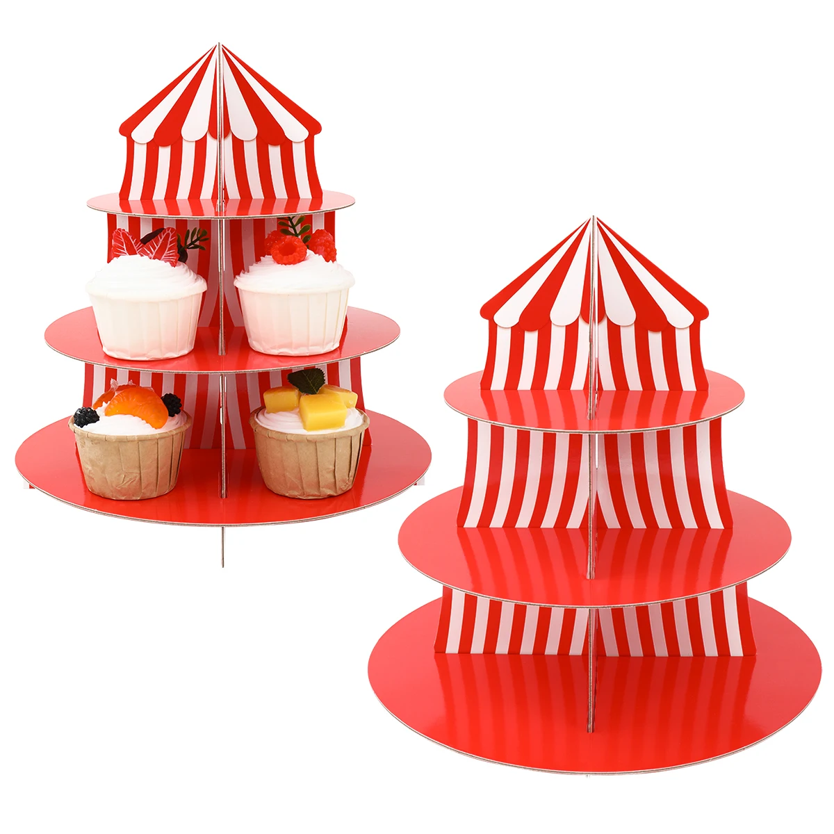 3 Tier Carnival Cupcake Stand Circus Red Striped Cake Candy Dessert Display Birthday Wedding Party Supplies Festival Decoration