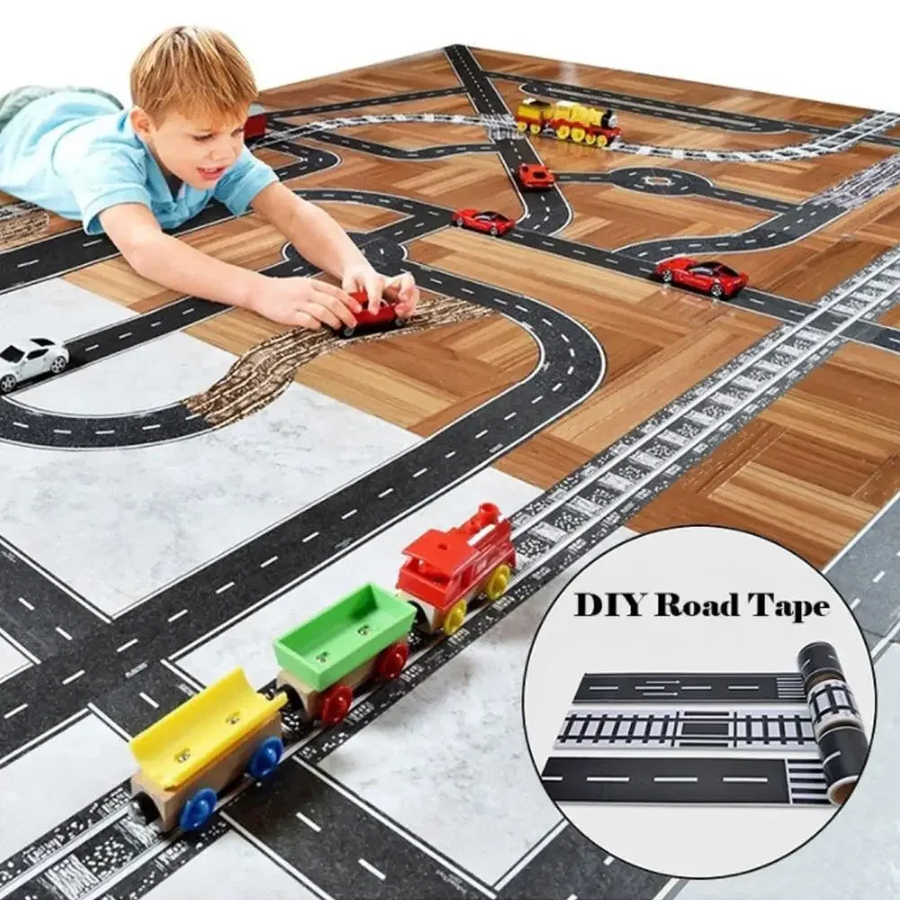 Racing Children Birthday Gifts Highway Washi Tape Road Car Track Train Sticker Toys Planners Scrapbook Wrapping