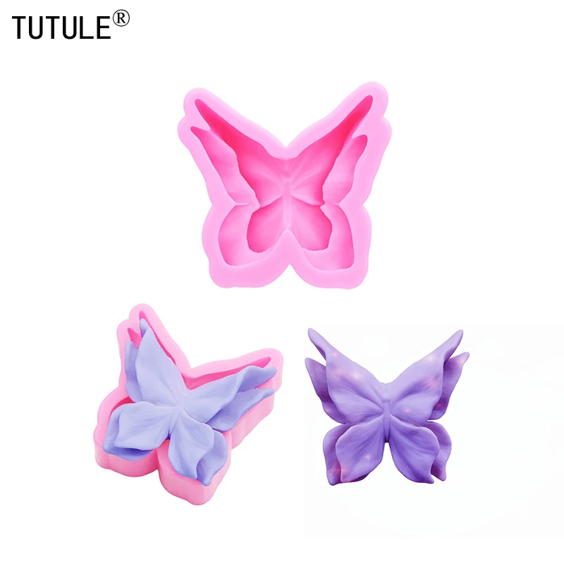 3D Double Layer Butterfly resin Clay jewelry Silicone molds butterfly Accessories Silicone Mold butterfly Chocolate Cake Mould