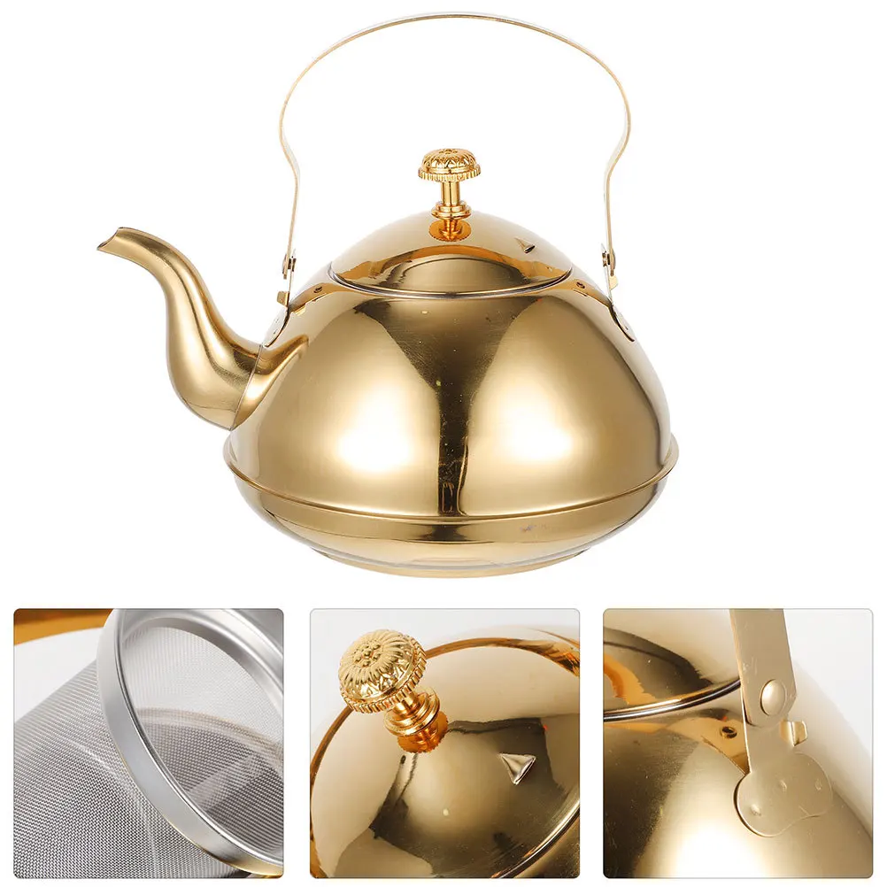 

2L Stainless Steel Teapot Heavy Duty Tea Kettle Strainer Handle For Home Office Travel Kitchen Tea Pot Small Portable Household