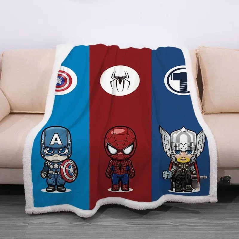 Manta de terciopelo de doble cara para jardín de infantes, manta de aire acondicionado de verano, Marvel, los vengadores, Iron Man, Capitán América