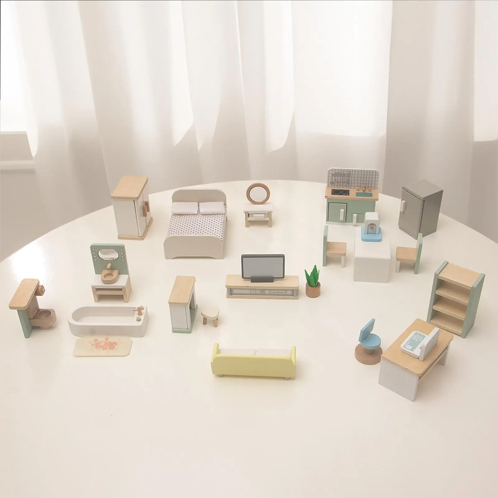 Puppenhaus-Möbelset aus Holz für Kinder, Rollenspiel für Kleinkinder, Jungen und Mädchen
