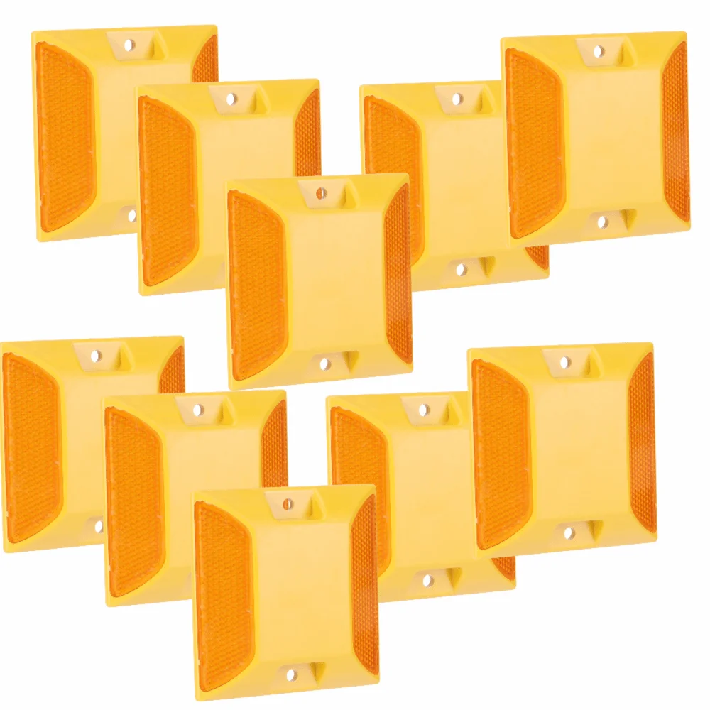 10pcs-durable-double-yellow-road-reflectors-reflective-plasticl-driveway-markers-universal-compact-pavement-markers