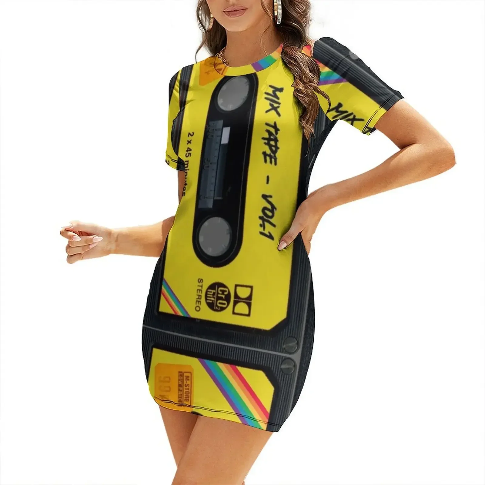 Cassette tape, nostalgy, retro, cool. Short-Sleeved Dress summer dress women 2026 clothing women summer 2026