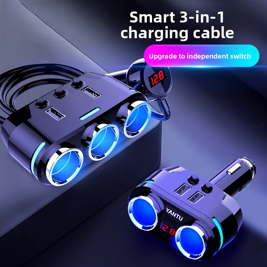 Car Charger With One-to-three Cigarette Lighter Adapter High-power Mobile Phone Fast Charging, One-to-two Car Charger Adapter