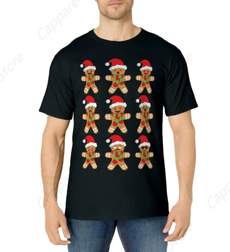 Funny Cute Christmas Gingerbread Man T-Shirt for Men Women Cotton Top Tee Fashion Casual Short Sleeves