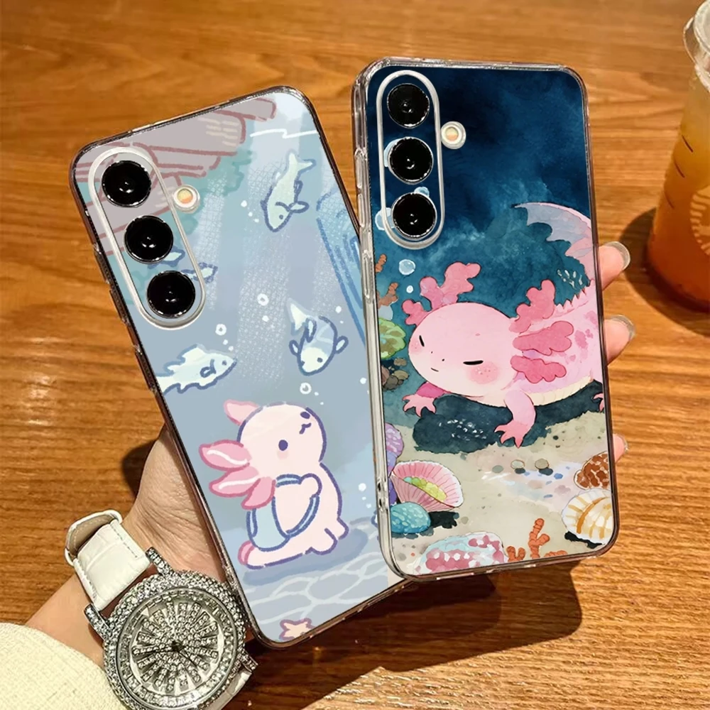 Axolotl Cartoon Cute Soft Phone Case For Samsung S26 S25 S24 Ultra S23 Fe S22 S20 S21 Plus Plus 5G Fe Transparent Cover