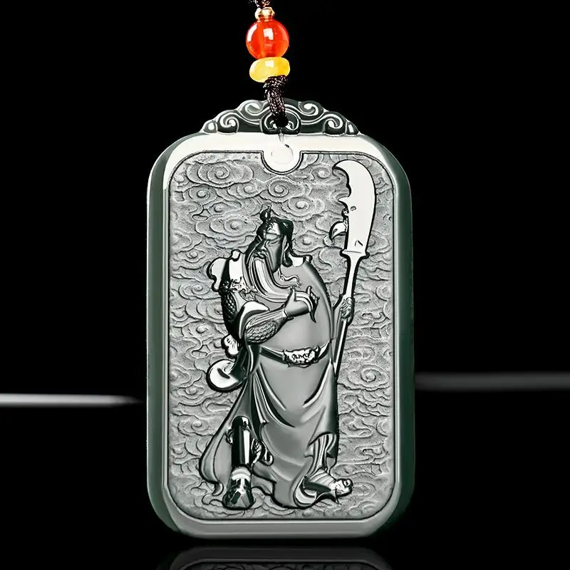 

Chinese Hero Guan Gong Pendant Natural Qing Jade Handcarved Exquisitely Jewelry Perfect Holiday Gift Accessory