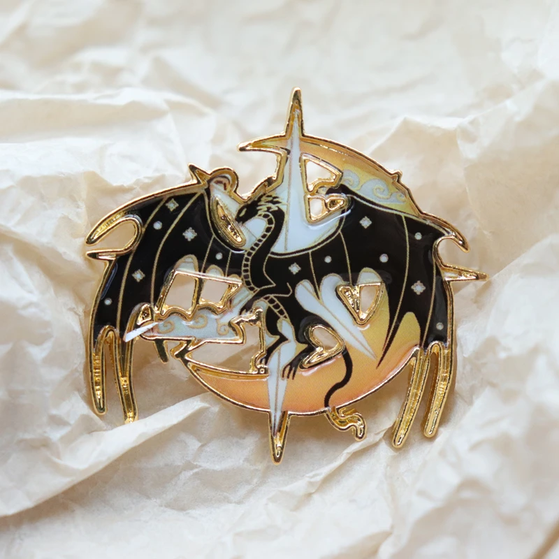 Cartoon Myth Black Crescent Moon Star Dragon Enamel Badge Brooch Backpack Collar Lapel Pins Jewelry Brooch Party Gift pins