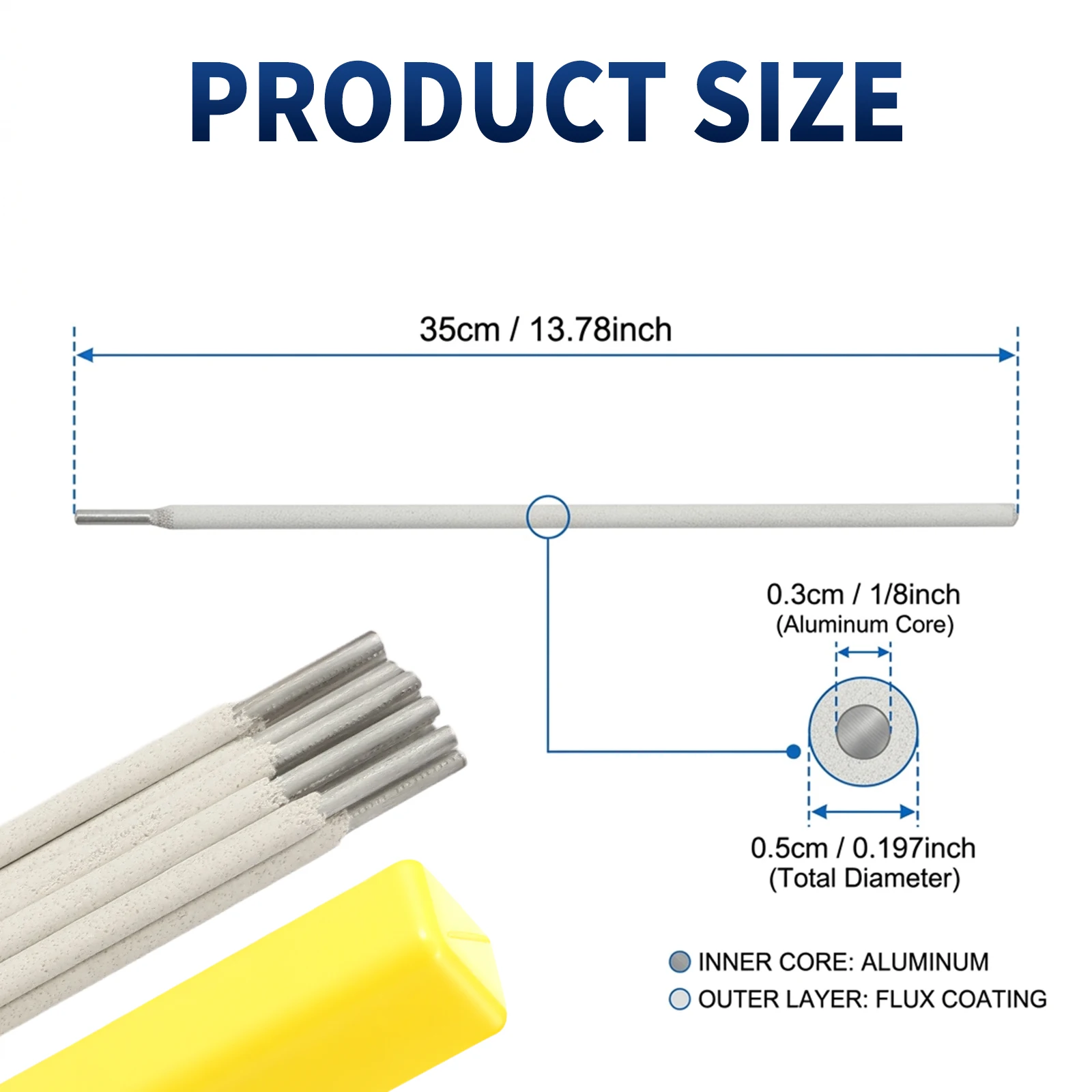 13Pcs Aluminium ARC Welding Electrodes Aluminum Welding rod core wire rod E1100 E4043 E3003 E5052 E6061 Diameter 35cm x 0.3cm