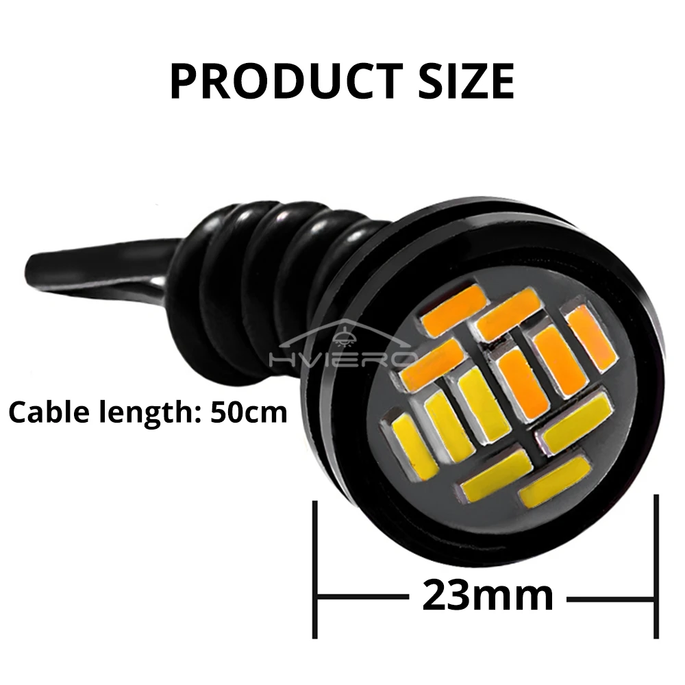 2 uds 4014 lámparas de ojo de águila 12SMD 23mm LED blanco cálido DC 12V luces de circulación diurna para motocicletas automáticas señal de