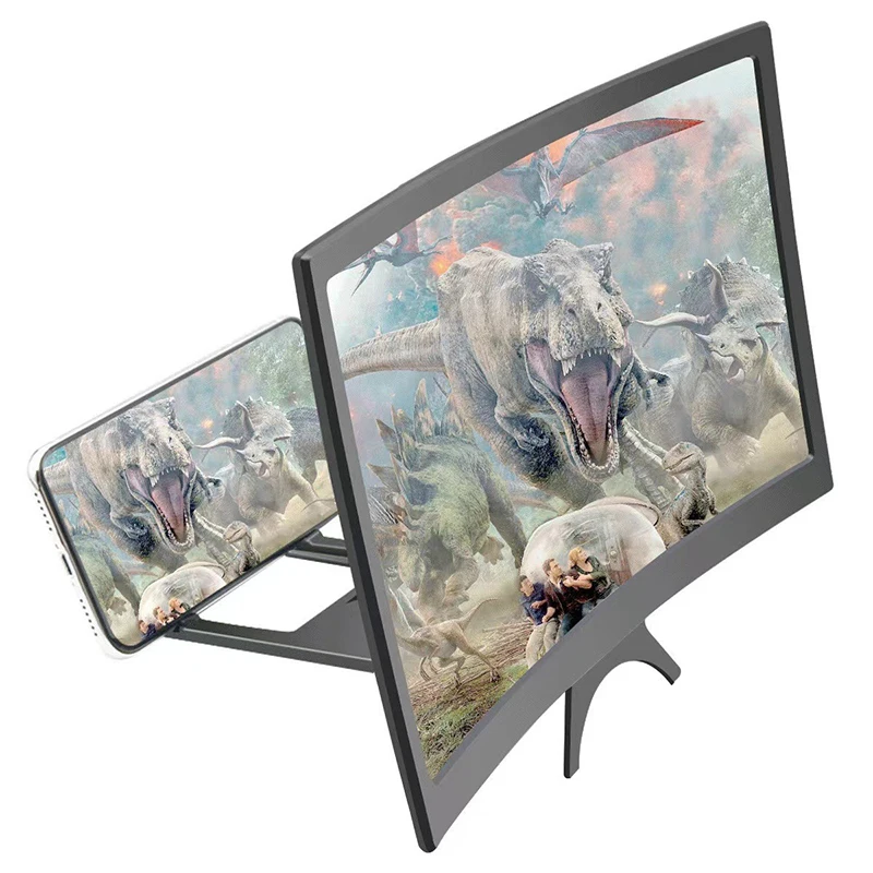 AMPLIFICADOR 3D HD de pantalla grande de 12 pulgadas, pantalla curva, lupa de pantalla de teléfono móvil, amplificador de vídeo para teléfono inteligente, soporte