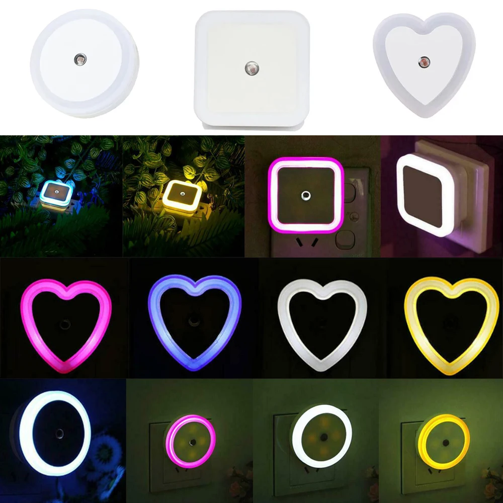 

LED Night Light Mini Heart Shaped Bulbs 110V 220V EU/US/UK Plug Automatic Sensor Bedroom Closet Lighting Lamp Book Lights