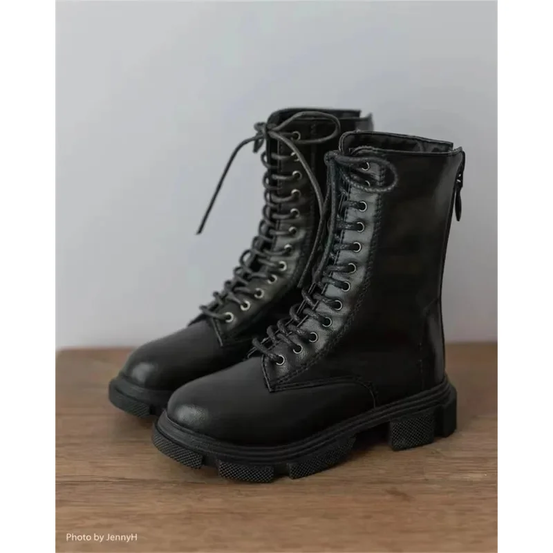 

Простые матовые кожаные черные ботинки на толстой подошве со шнуровкой для кукол BJD, ID75, повседневные, для мальчиков и девочек, с круглым носком, черные ботильоны, аксессуары для кукол