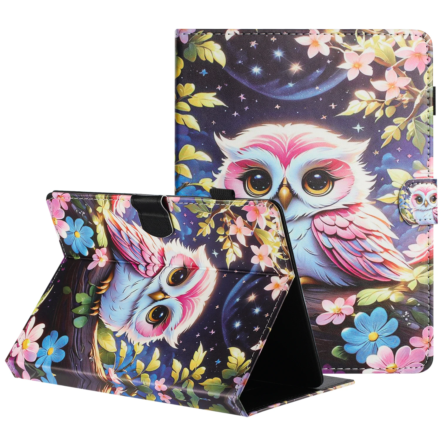 

Универсальный 10-дюймовый чехол для планшета с текстурой личи и принтом, кожаный чехол с автоматическим режимом сна/пробуждения и держателем для карт - Сова