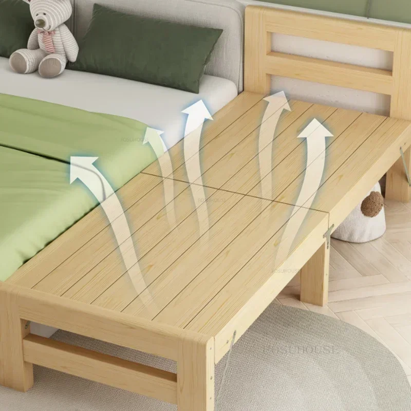 Modern Solid Wood Children's Beds Foldable Kid Bed with Guardrails Extended Bed Simple Bedside Bed for Adults Home Furniture