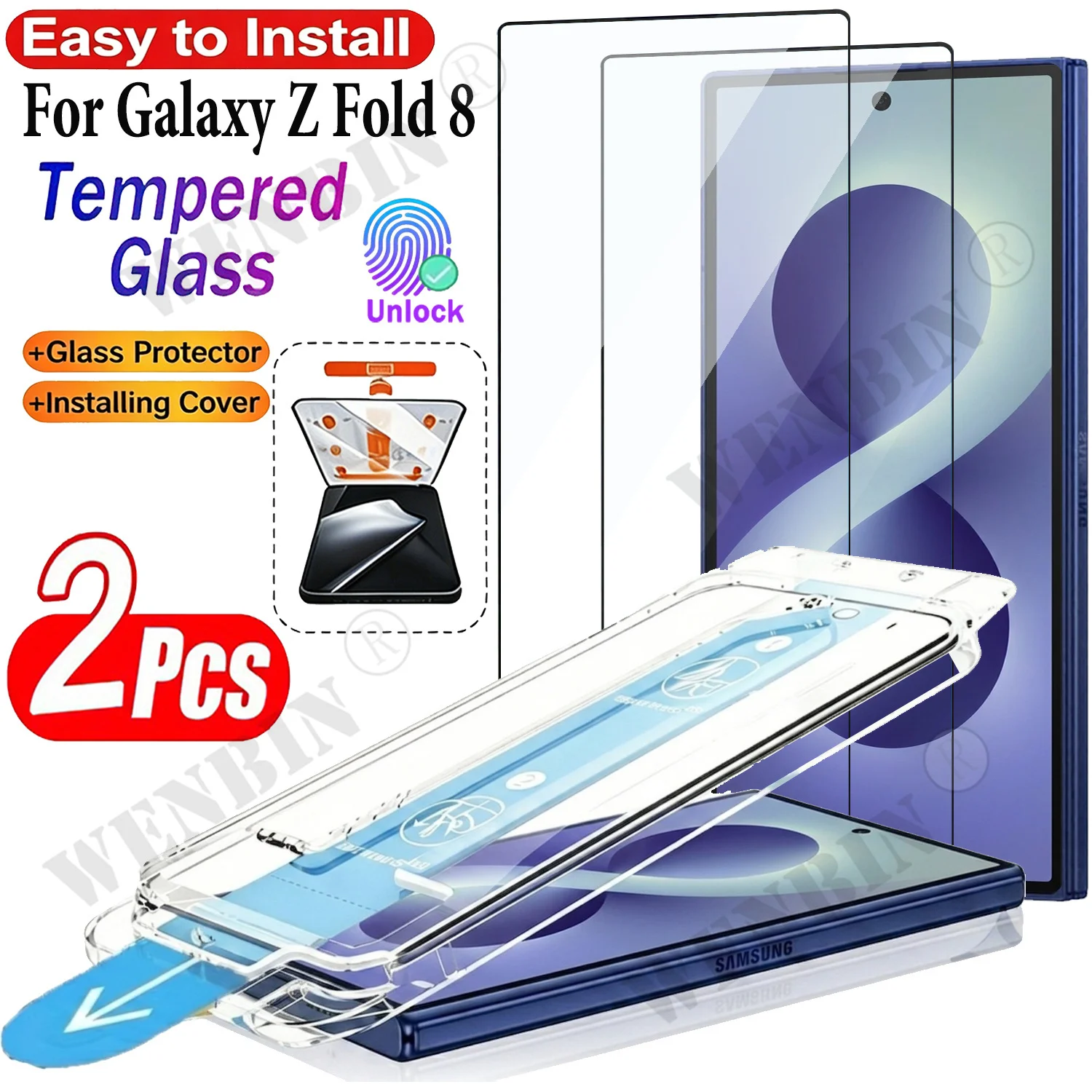 2 Stück Displayschutzfolie für Samsung Galaxy Z Fold 8 Ultra 8 7 6 Fingerabdruck-Entsperrung aus gehärtetem Glas