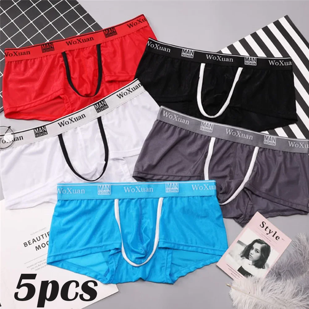 

5Pcs/Lot Sexy Men's Underwear Ice Silk Boxers Shorts Underpant Panties Breathable Comfortable Men Boxer Briefs Plus Size 2XL 3XL