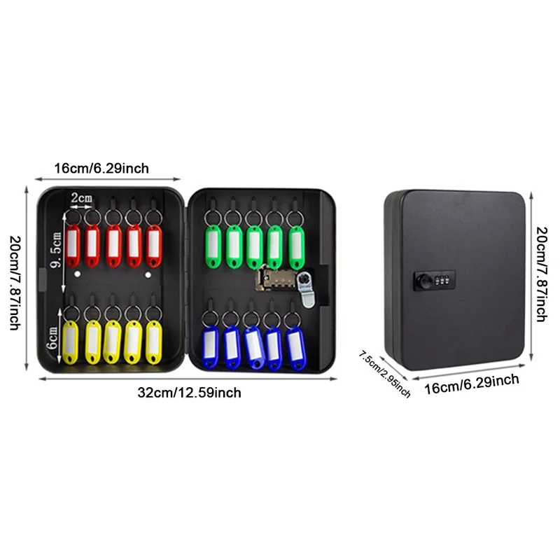 B68A Combination Key Cabinet 20 Key Hooks Key Box Wall Mounted Locking Key Organizer Key Cabinet Security Lock Box