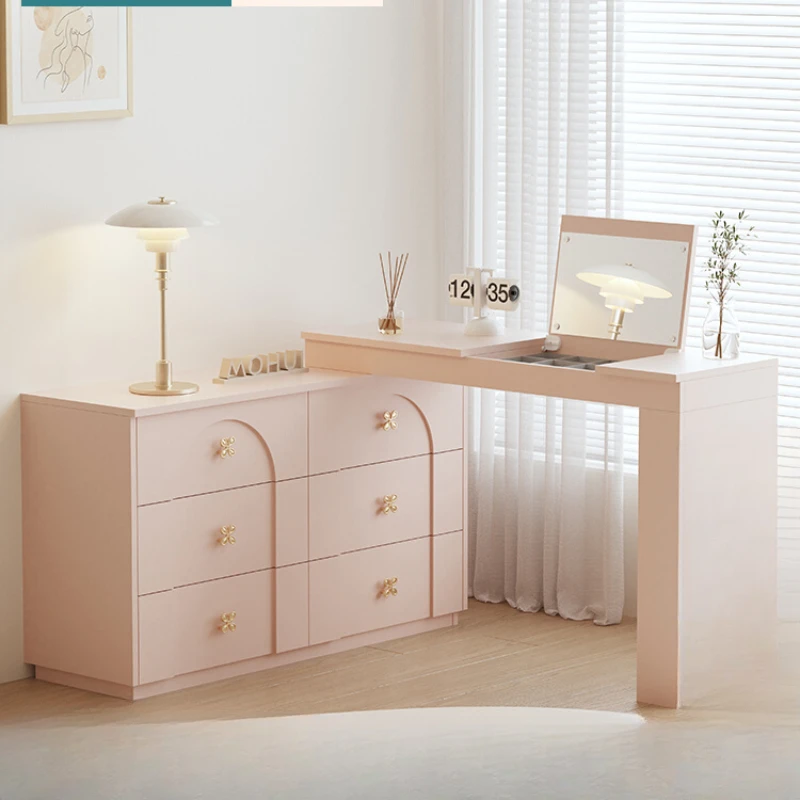 

Pink flip dresser six-chest cabinet integrated storage cabinet French bedroom end of bed corner desk