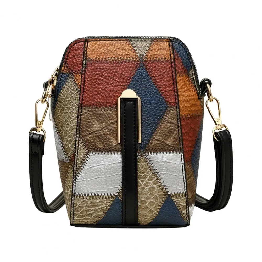 

Women Shoulder Bag Vintage Geometric Colorblock Double Layers Detachable Shoulder Strap Lady Purse Commute Travel Crossbody Bag