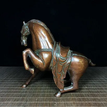 Old pure copper steed, height 20, length 21.5 centimeters desk decoration  Animal horse ornaments home accessories