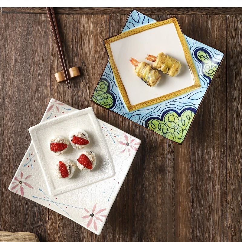 Japanese-style Art Plant Ceramic Sailing Western-style Steak Ramen Dish Simple Home Sushi Dessert Square Kitchen Tableware