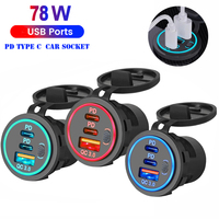 Car Charger Socket 12/24V Dual QC3.0 USB Port and 30W PD USB C Car Charger Socket with Power Switch for Boat Marine Truck RV