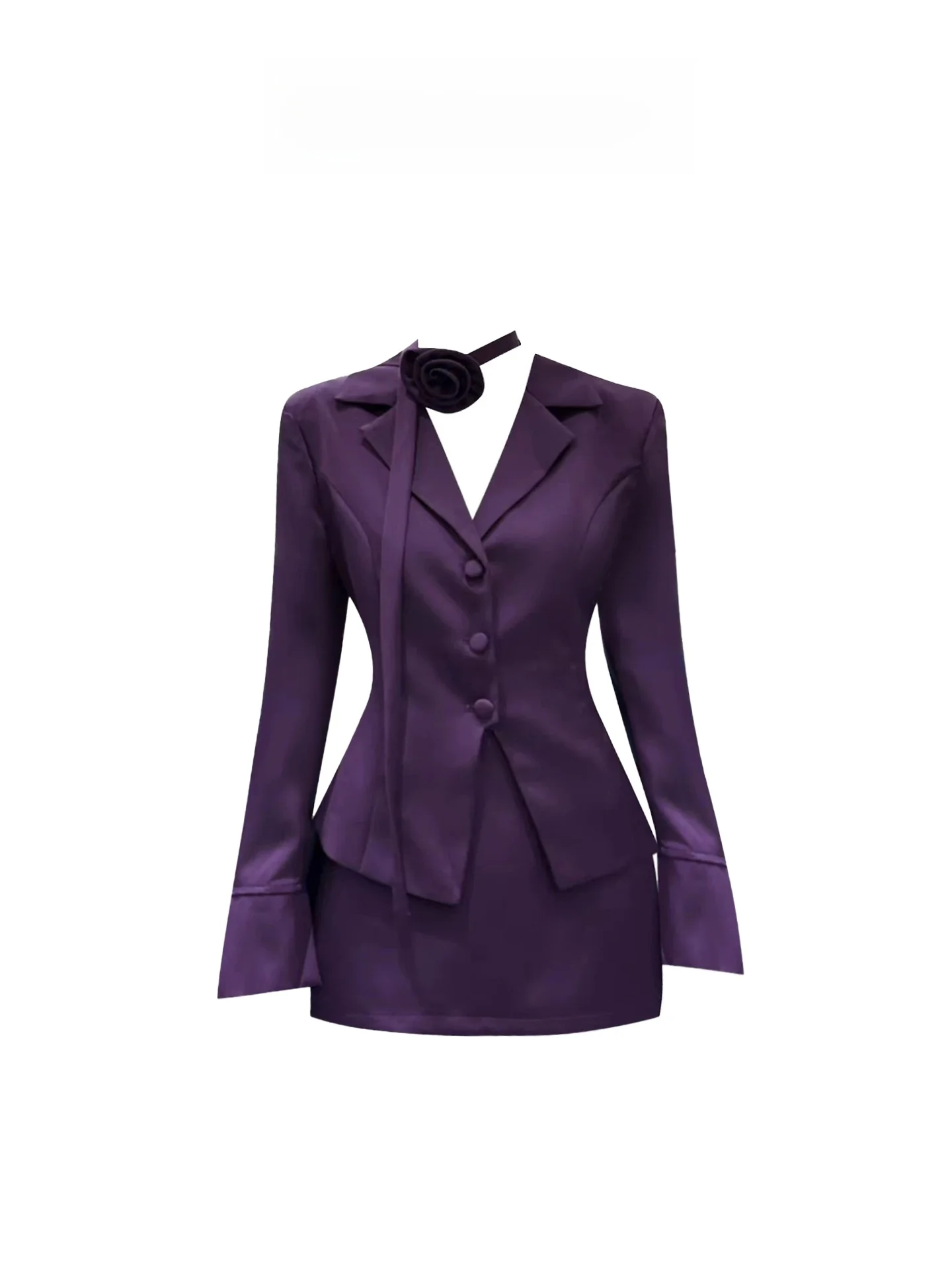 

HEZA Ele plus Size Suit Top Women Early Autumn High Waist Sexy ort Skirt Purple Set Office Commute Sle Long Sve