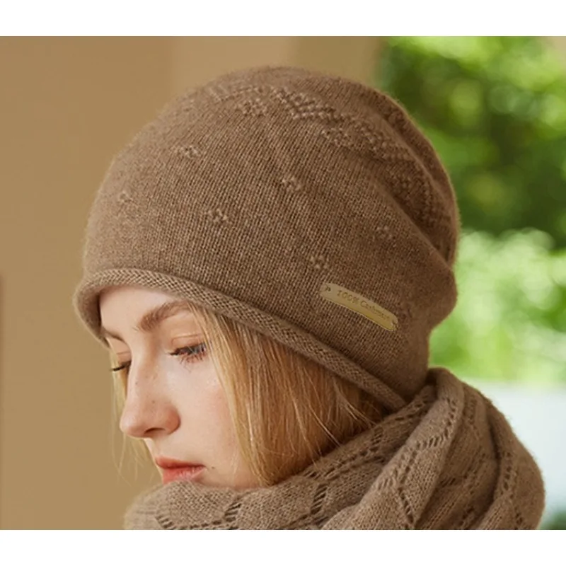 قبعة نسائية 100% من الكشمير الخالص متماسكة قبعة شتوية دافئة وناعمة وأنيقة ومتعددة الاستخدامات وخفيفة الوزن ملحقات الطقس البارد #1