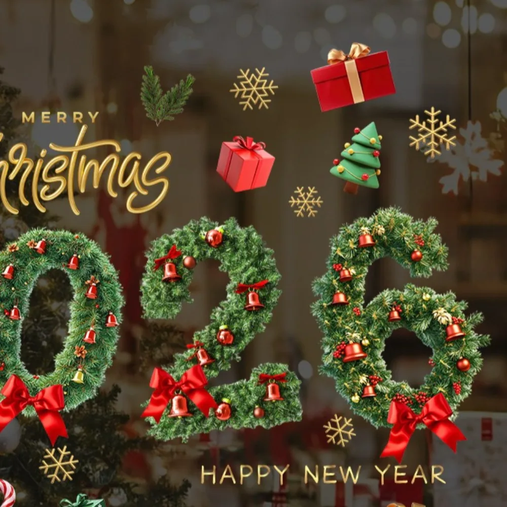 2026 عيد الميلاد ملصقات نافذة عيد الميلاد الجدار ملصق غرفة الطفل صور مطبوعة للحوائط عيد ميلاد سعيد زينة للمنزل السنة الجديدة ملصق