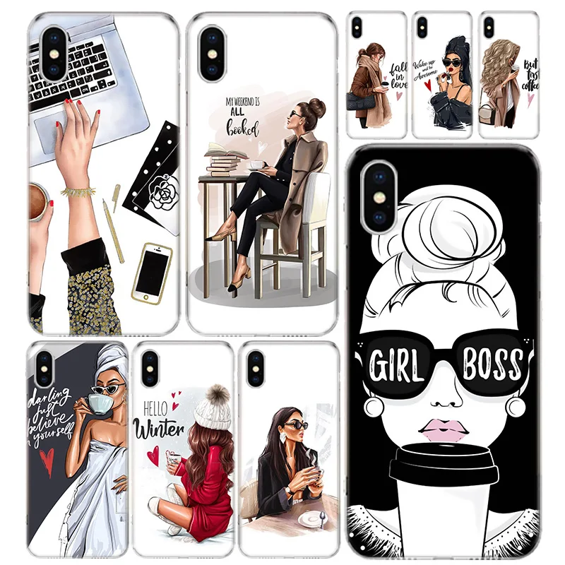 Girl Boss Pink Women Coffee Phone Case Cover For iPhone 11 12 13 Mini 14 15 Plus 16 Pro Max 17 Air 7 8 + SE Art Customized Funda