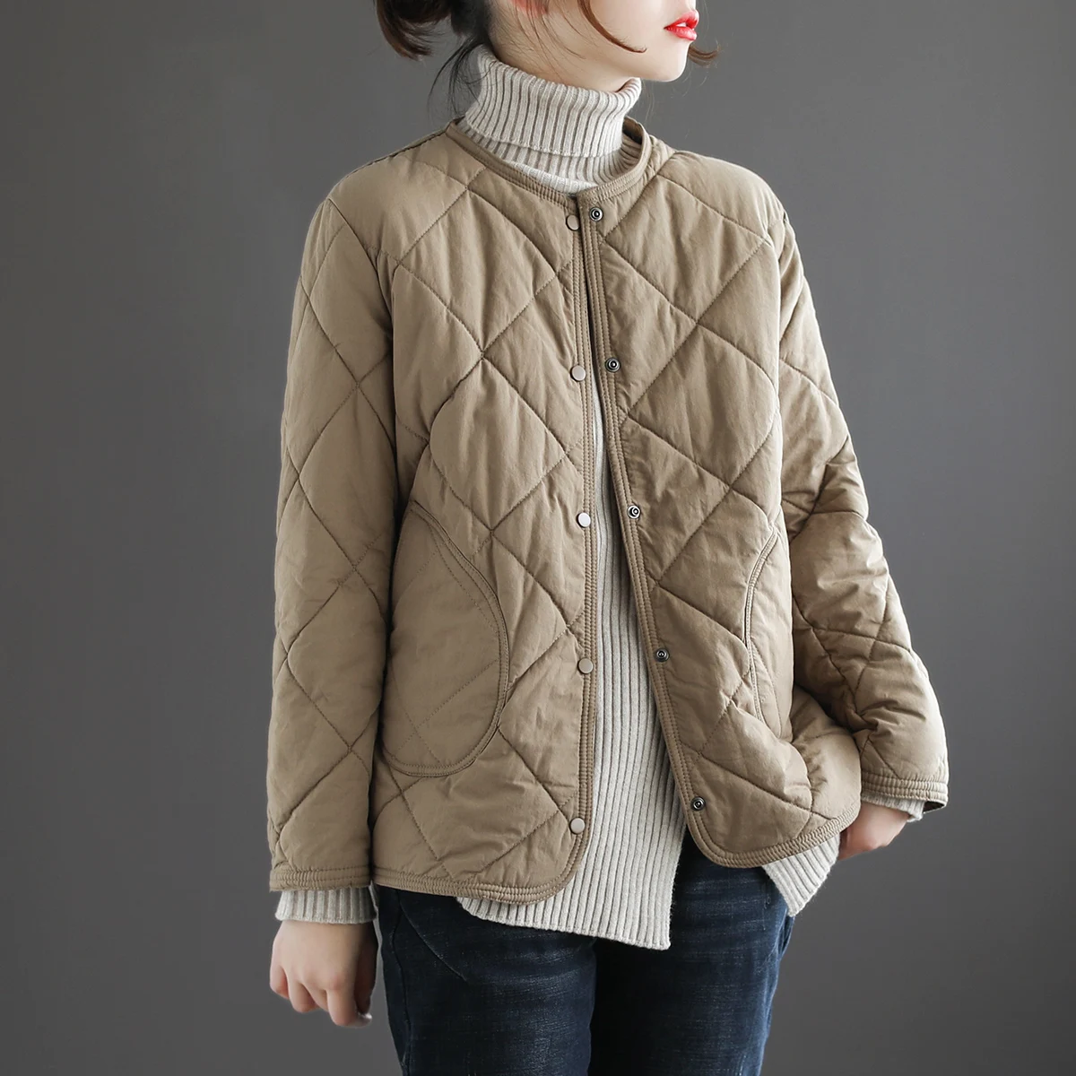 

Lightweight Cotton Jaet Women's Autumn Winter Artistic Large Size Cotton Padded Thiened Warm Loose Versatile Cotton Coat