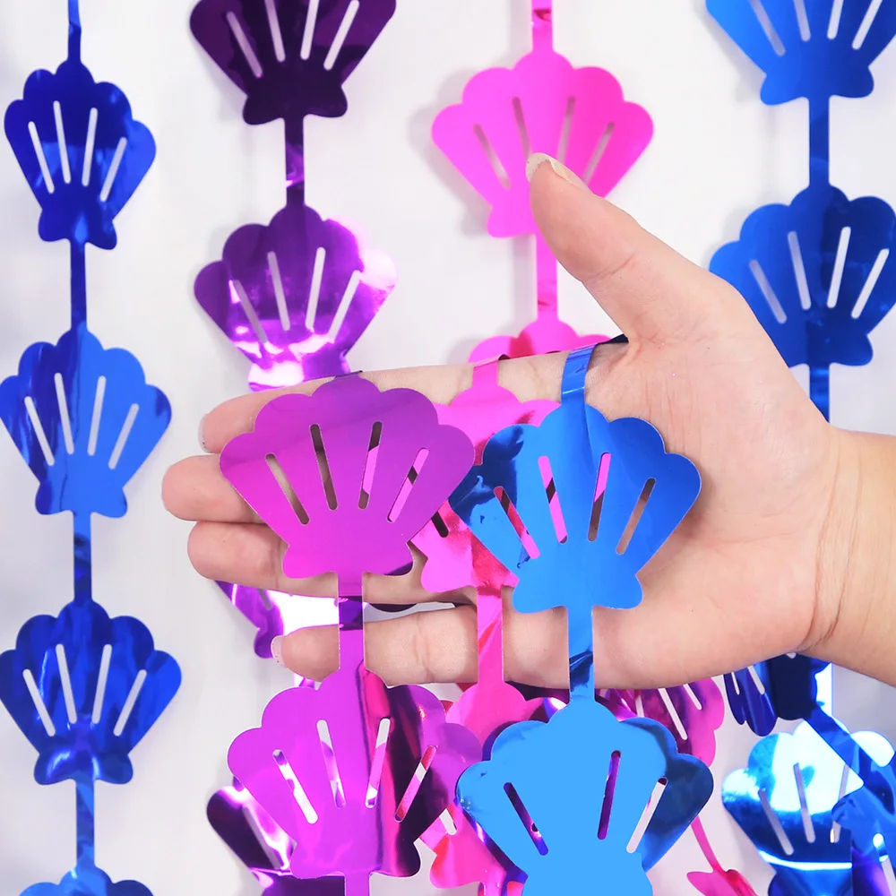 2m Shell Motief Regen Zijden Gordijn Oceaan Thema Zeemeermin Feest Achtergrond Decoratie Kleur Matched Scallop Design Deurgordijn