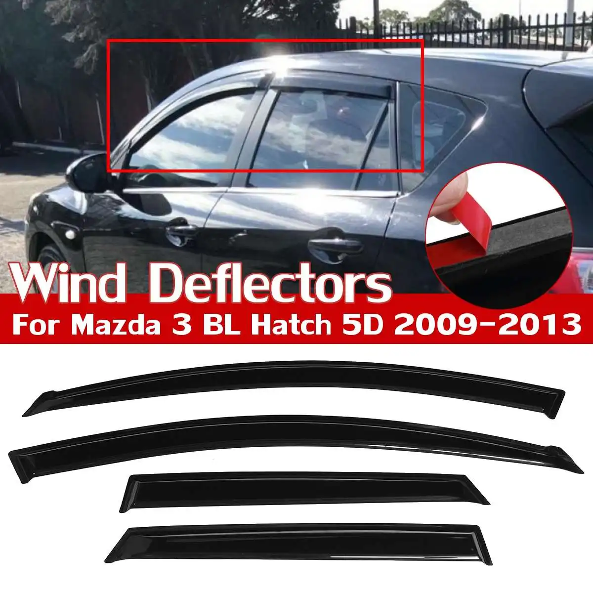 

4PCS/set Car Window Wind Deflectors Tinted For Mazda 3 BL Hatch 5D 2009 2010 2011 2012 2013 2013 Awnings Shelters
